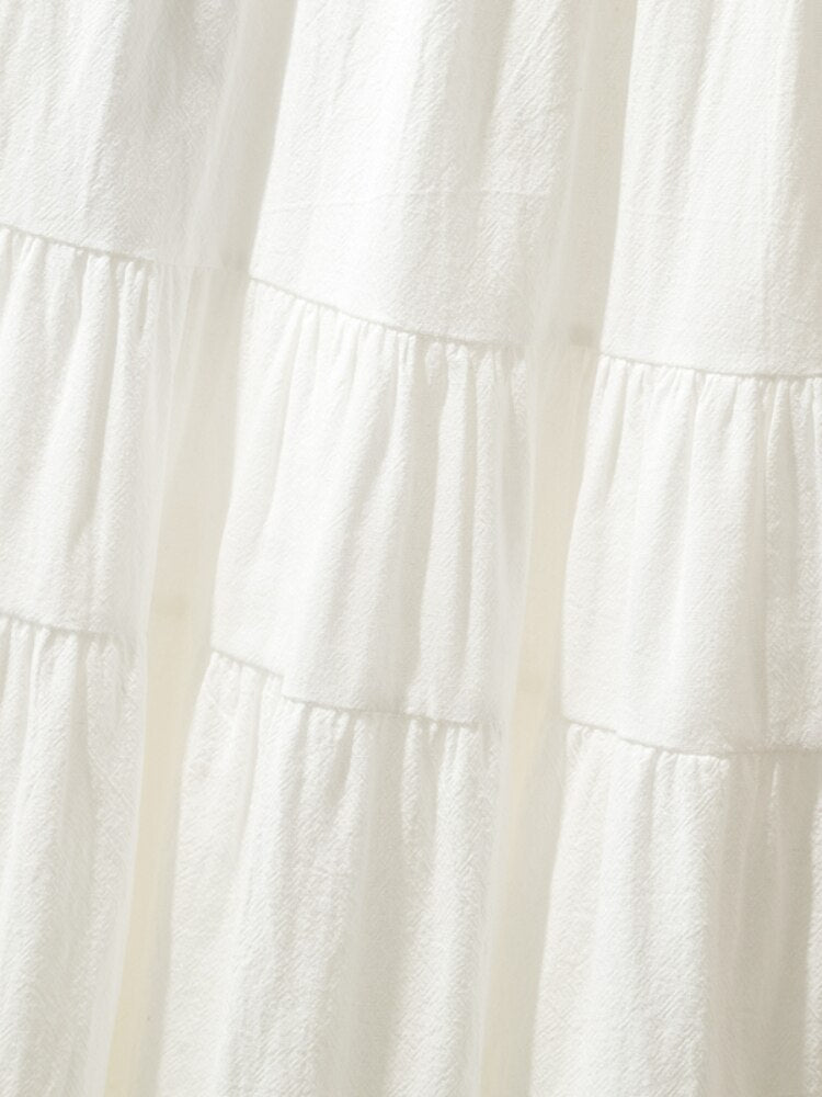 White Hippie Linen Cotton Beach Dress | Bohemian Flow | Free Size