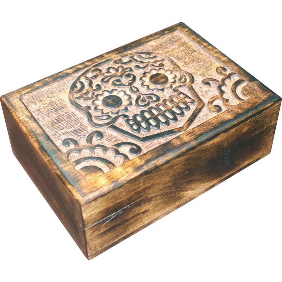 Skull Carved Wooden Box