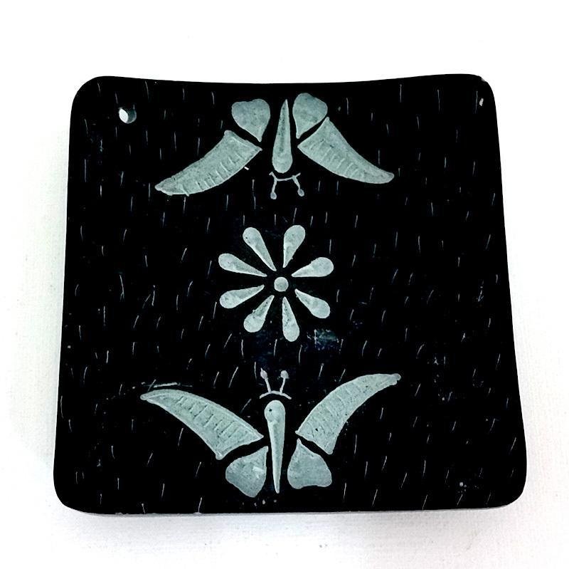 Square Black Stone Ash Catcher - Butterfly Print