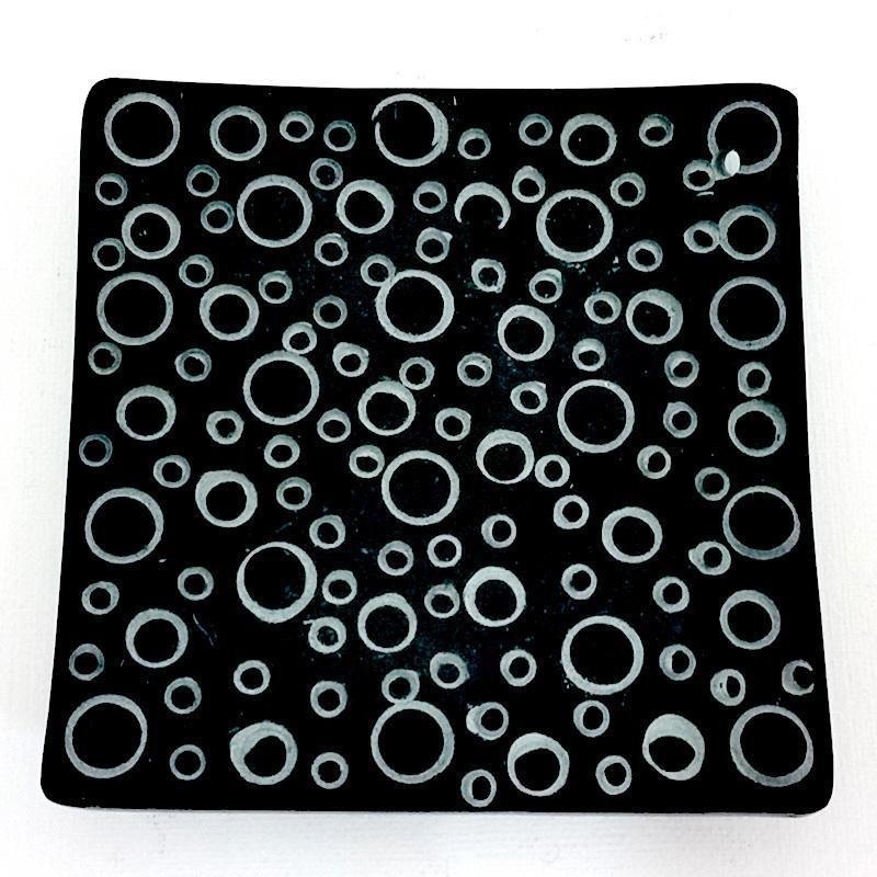 Square Black Stone Ash Catcher - Circle Print