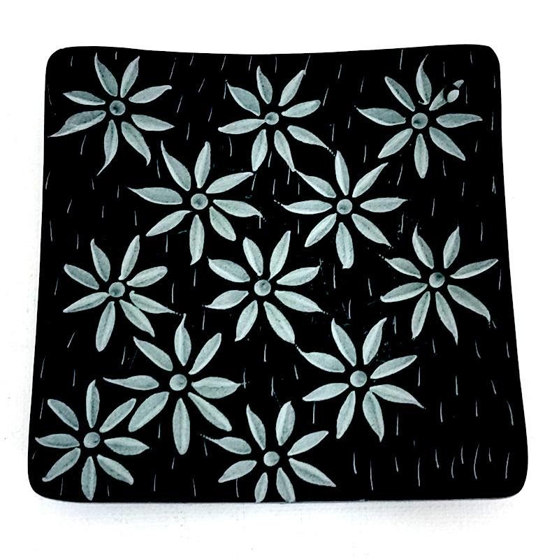 Square Black Stone Ash Catcher - Flower Print