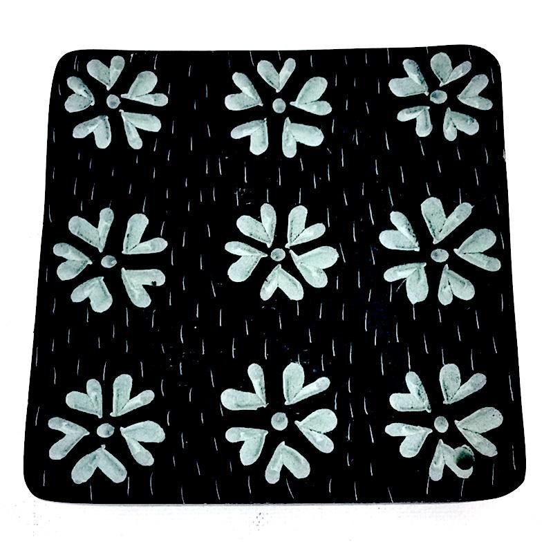 Square Black Stone Ash Catcher - Heart Print