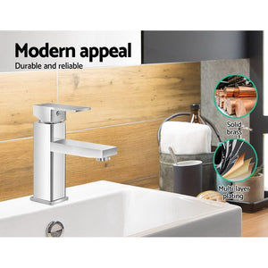 Basin Mixer Tap Faucet | Bathroom Vanity Counter Top | WELS Standard | Brass Silver