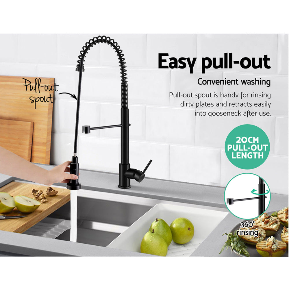 Cefito Pull Out Kitchen Tap Mixer - Swivel Brass Basin Taps | WEL Certified (Black)