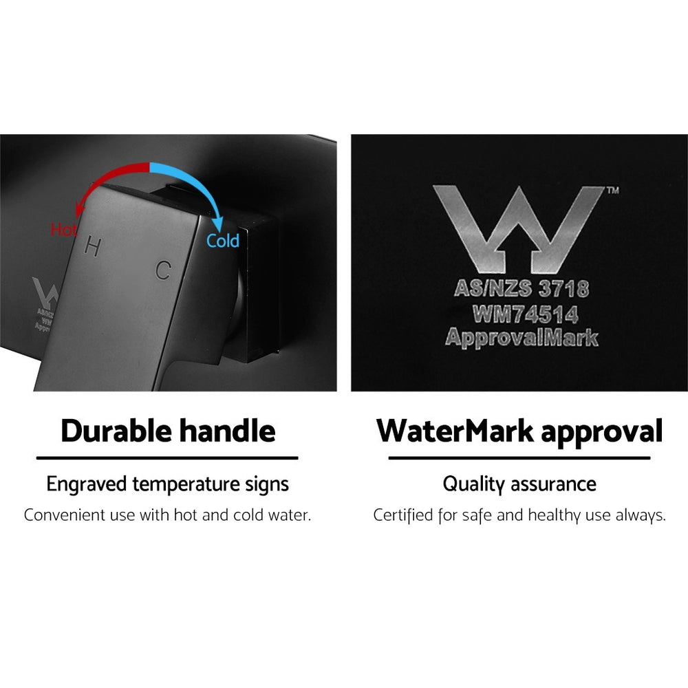 Cefito WELS Bathroom Tap - Wall Square Black Basin Mixer | High-Quality Brass Faucet