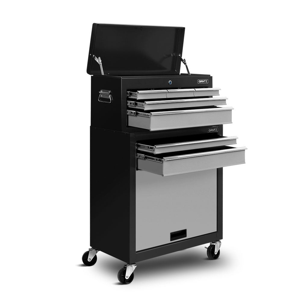 Giantz 7 Drawer Tool Box Cabinet Chest Storage Garage Toolbox Organiser Set Black and Grey