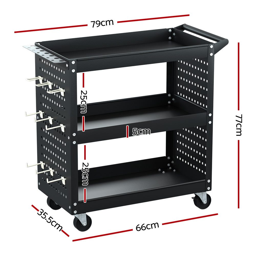 Giantz 3-Tier Tool Cart Storage Trolley - Workshop Organizer Black | Tools at Your Fingertips
