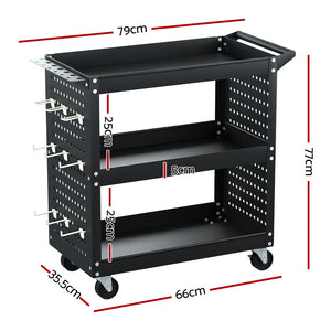 Giantz 3-Tier Tool Cart Storage Trolley - Workshop Organizer Black | Tools at Your Fingertips