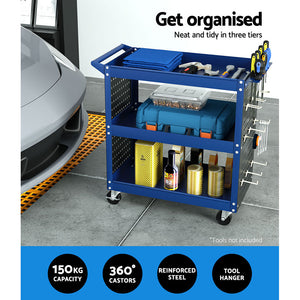 Giantz 3-Tier Tool Trolley Cart - Mobile Work Mechanic Storage Blue | Organize with Ease