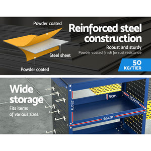 Giantz 3-Tier Tool Trolley Cart - Mobile Work Mechanic Storage Blue | Organize with Ease