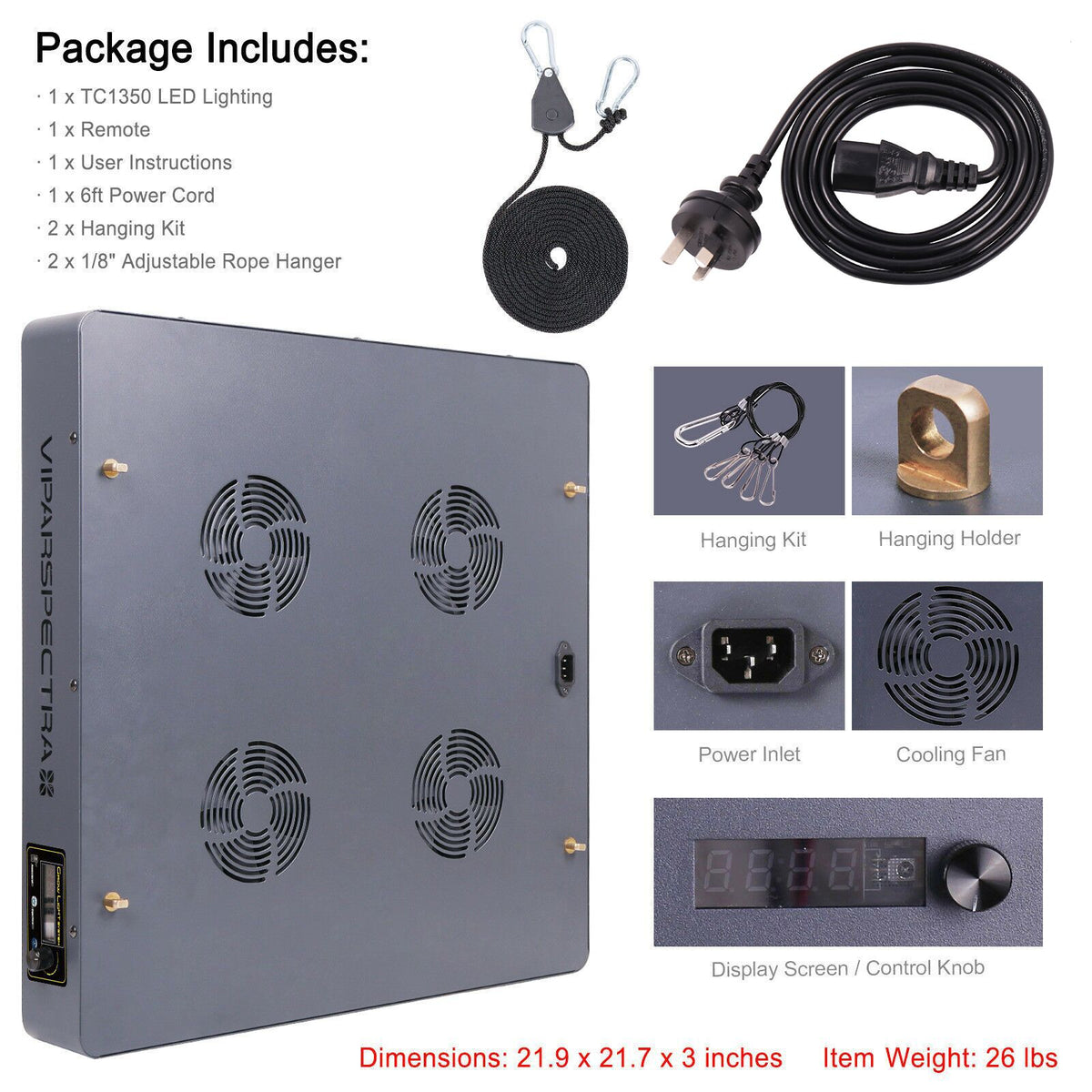 Viparspectra 1350 Watt Dimmable LED Grow Light With Timer Control