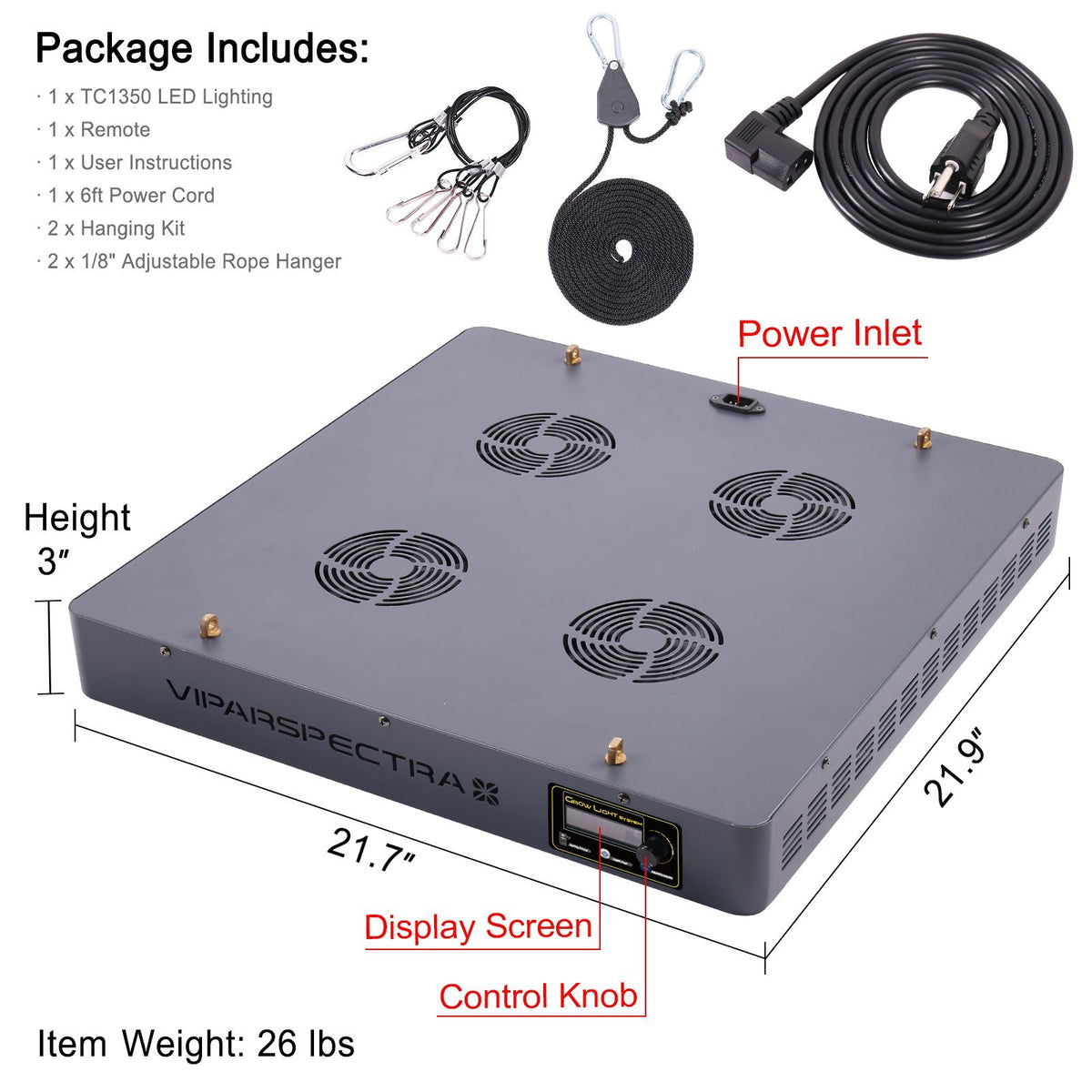 Viparspectra 1350 Watt Dimmable LED Grow Light With Timer Control