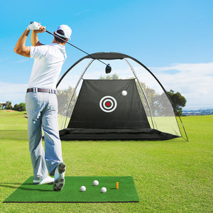 Golf Practice Net and Training Mat Set - Cage Training Aid with Hitting Mat by Everfit