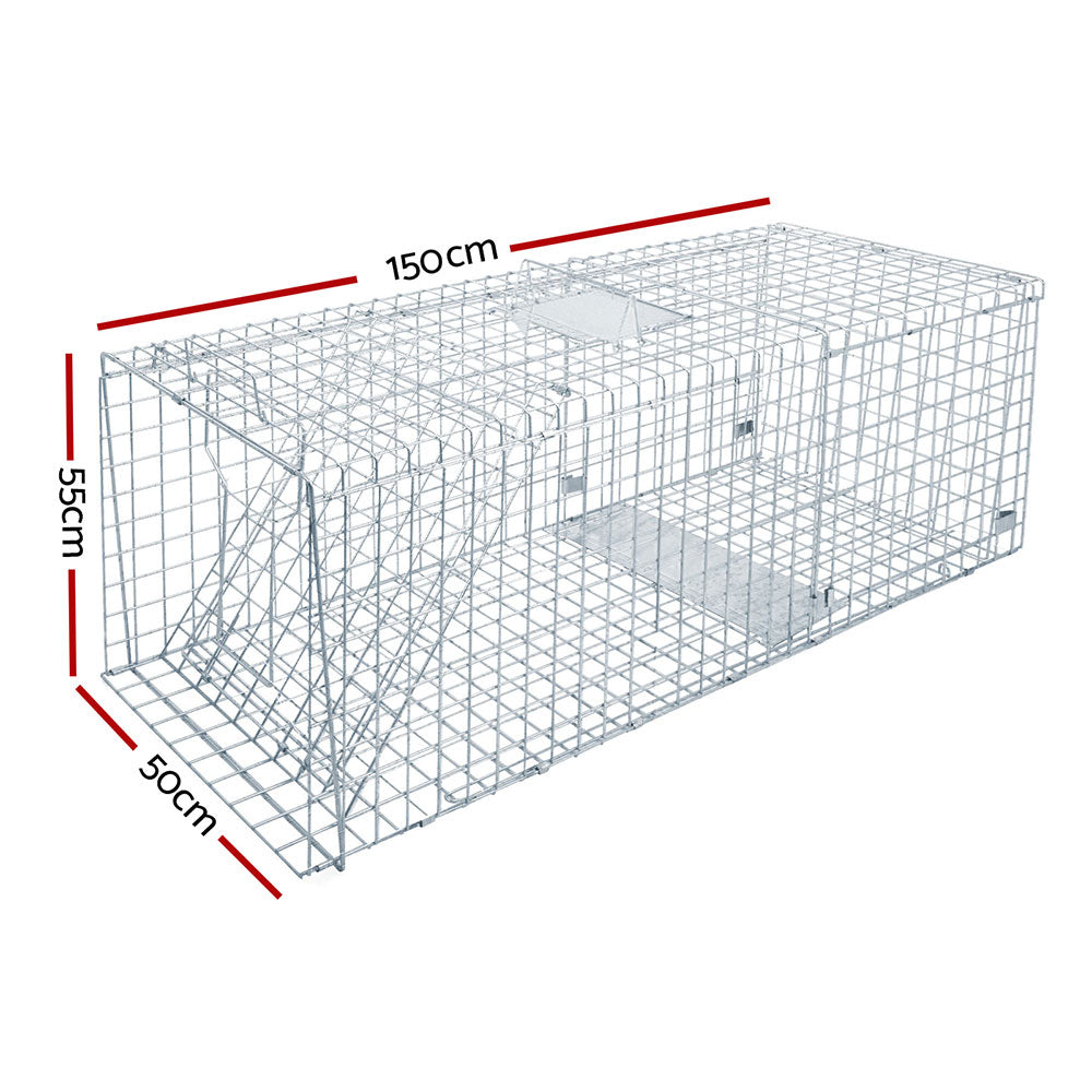 Humane Animal Trap Cage (150x50x53cm) - Silver