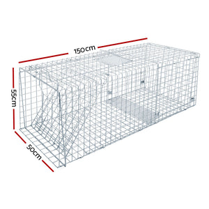 Humane Animal Trap Cage (150x50x53cm) - Silver