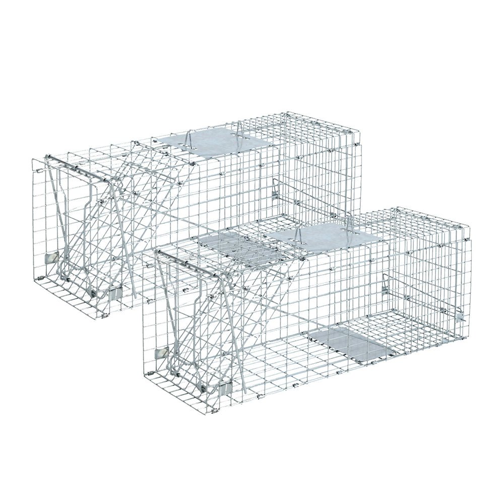 Set of 2 Humane Animal Trap Cage 66 x 23 x 25cm - Silver