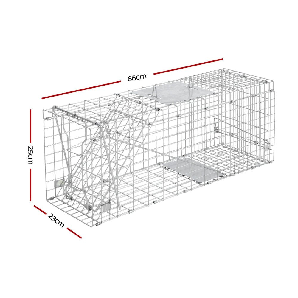 Set of 2 Humane Animal Trap Cage 66 x 23 x 25cm - Silver