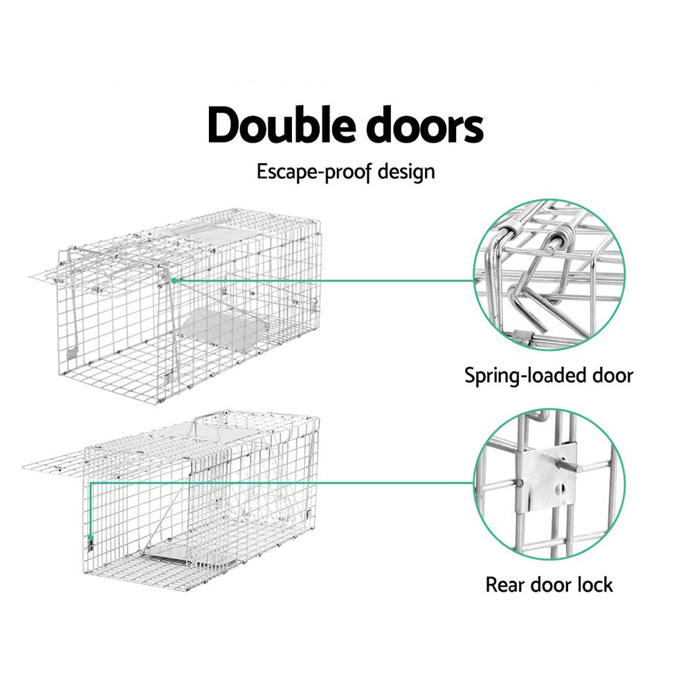 Set of 2 Humane Animal Trap Cage 66 x 23 x 25cm - Silver