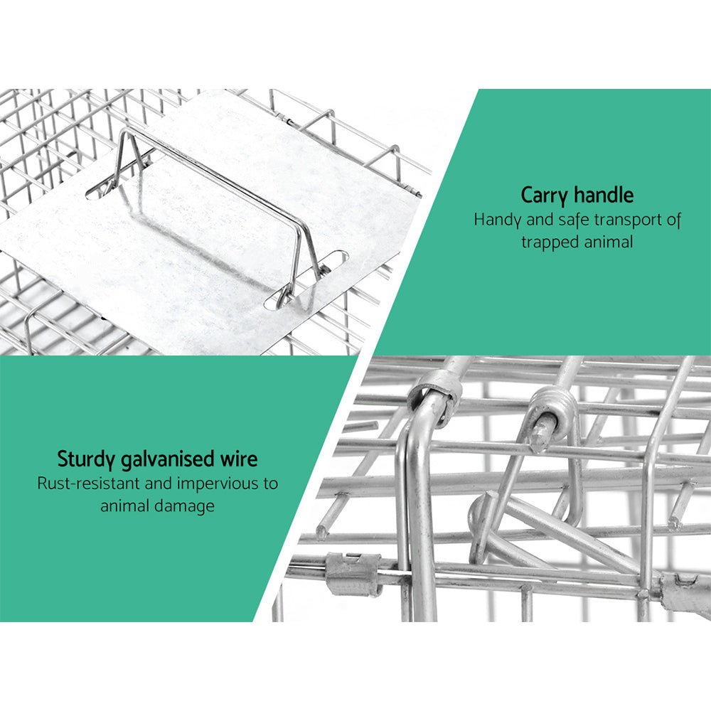 Set of 2 Humane Animal Trap Cage 66 x 23 x 25cm - Silver