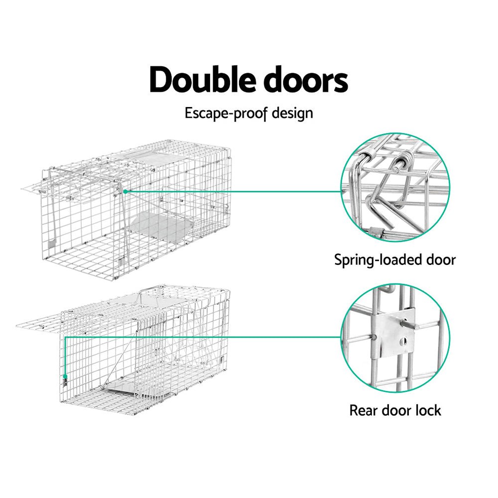 Humane Animal Trap Cage 94 x 34 x 36cm - Silver