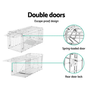 Humane Animal Trap Cage 94 x 34 x 36cm - Silver