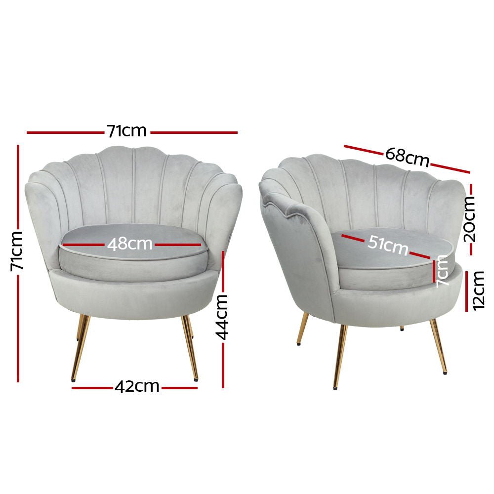 Retro Soft Velvet Grey Armchair / Sofa Seat