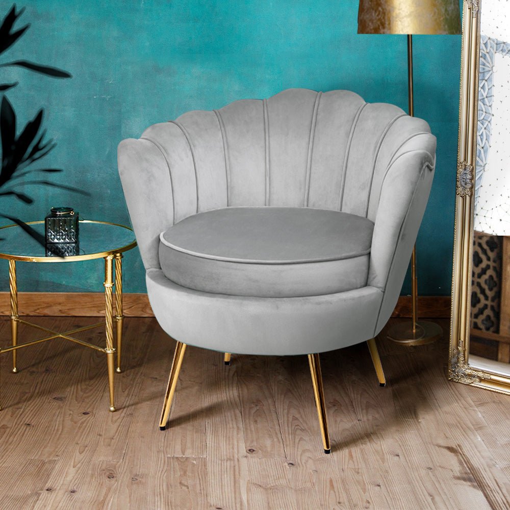Retro Soft Velvet Grey Armchair / Sofa Seat