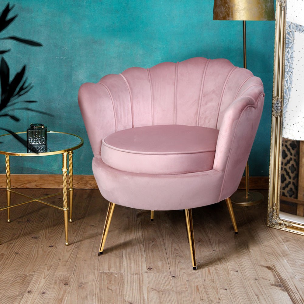 Pink Velvet Retro Arm Chairs / Sofa Chair