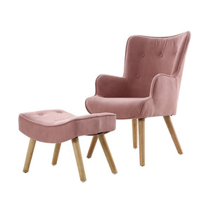Pink Fabric Armchair Lounge Chair With Ottoman