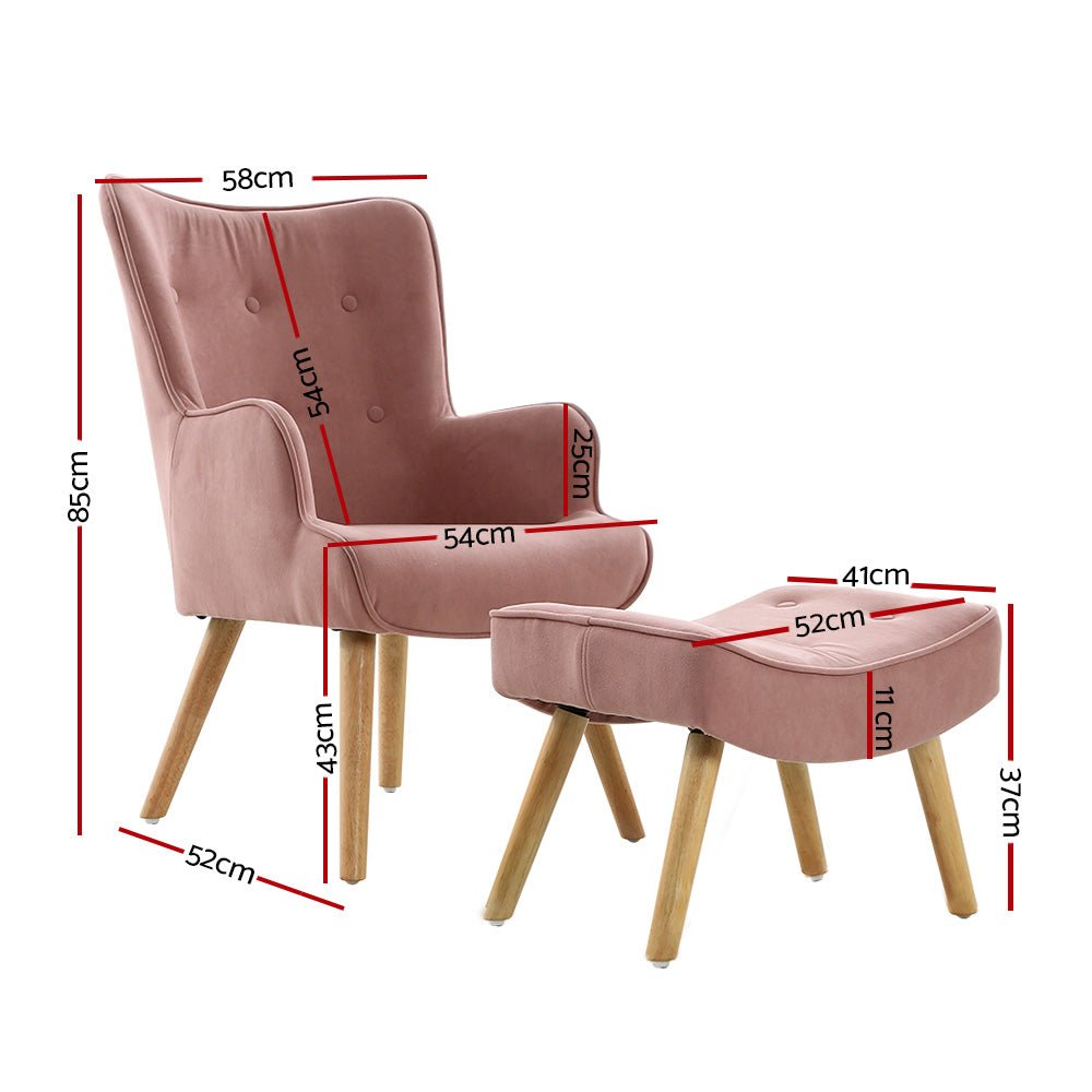 Pink Fabric Armchair Lounge Chair With Ottoman