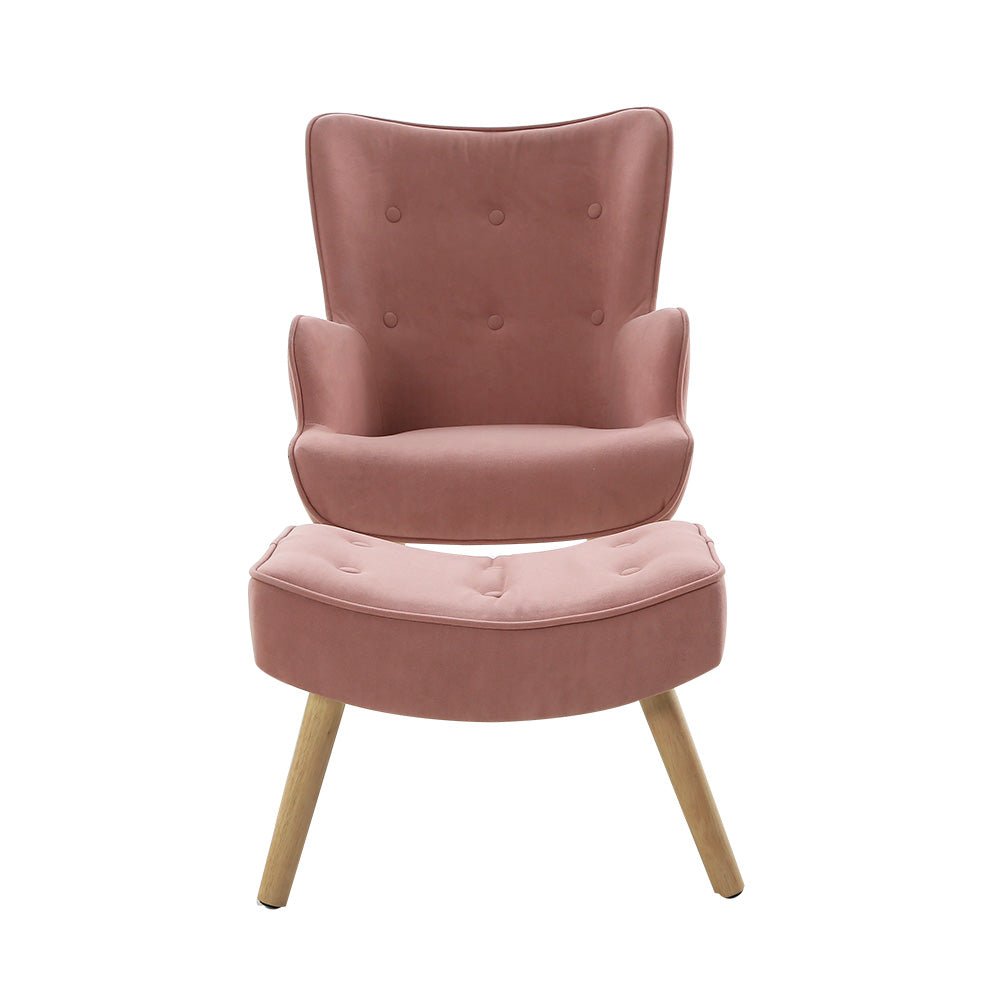 Pink Fabric Armchair Lounge Chair With Ottoman