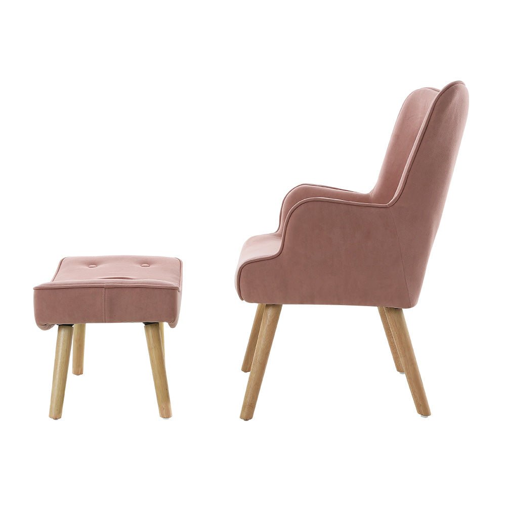 Pink Fabric Armchair Lounge Chair With Ottoman