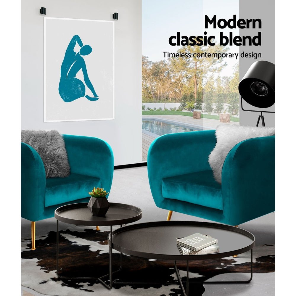 Retro Green Velvet Circular Armchair