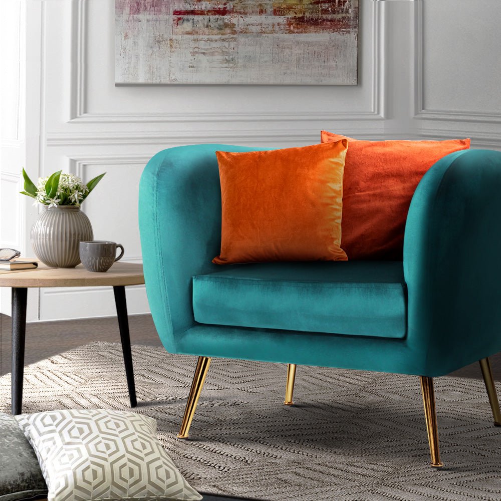 Retro Green Velvet Circular Armchair