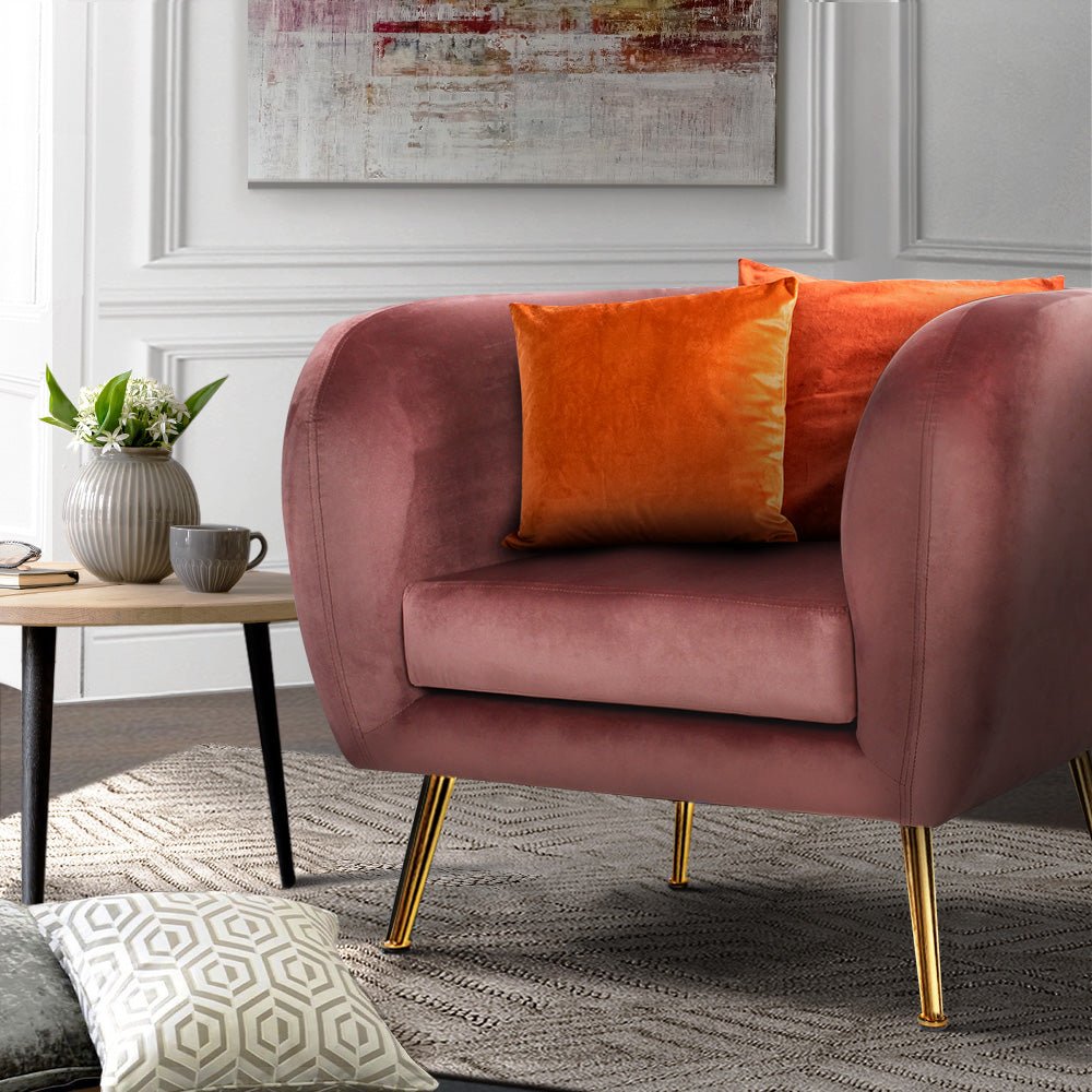 Retro Pink Velvet Circular Armchair