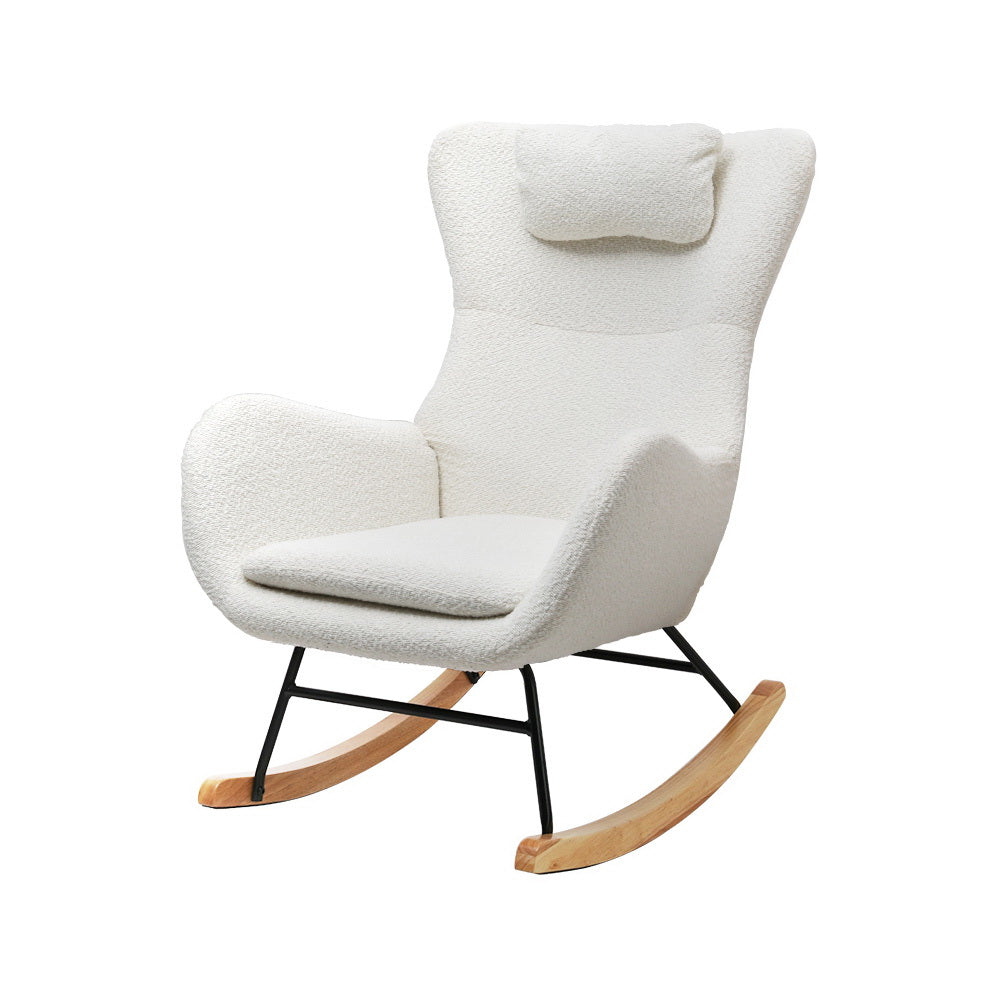 Artiss Rocking Armchair | Boucle Fabric, Feeding Chair, Lounge Sofa (White)
