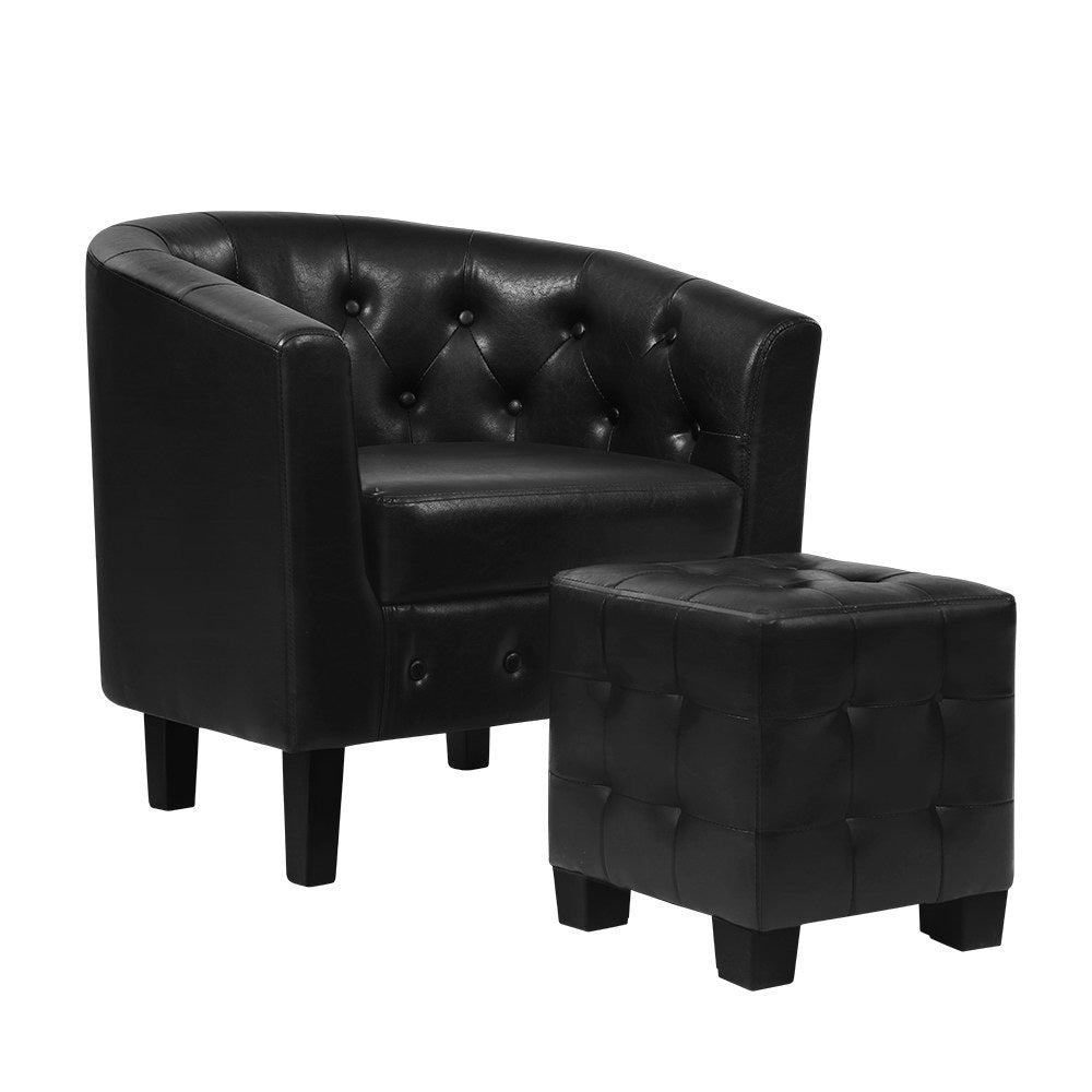Leather Tub Armchair Lounge Chair With Ottoman