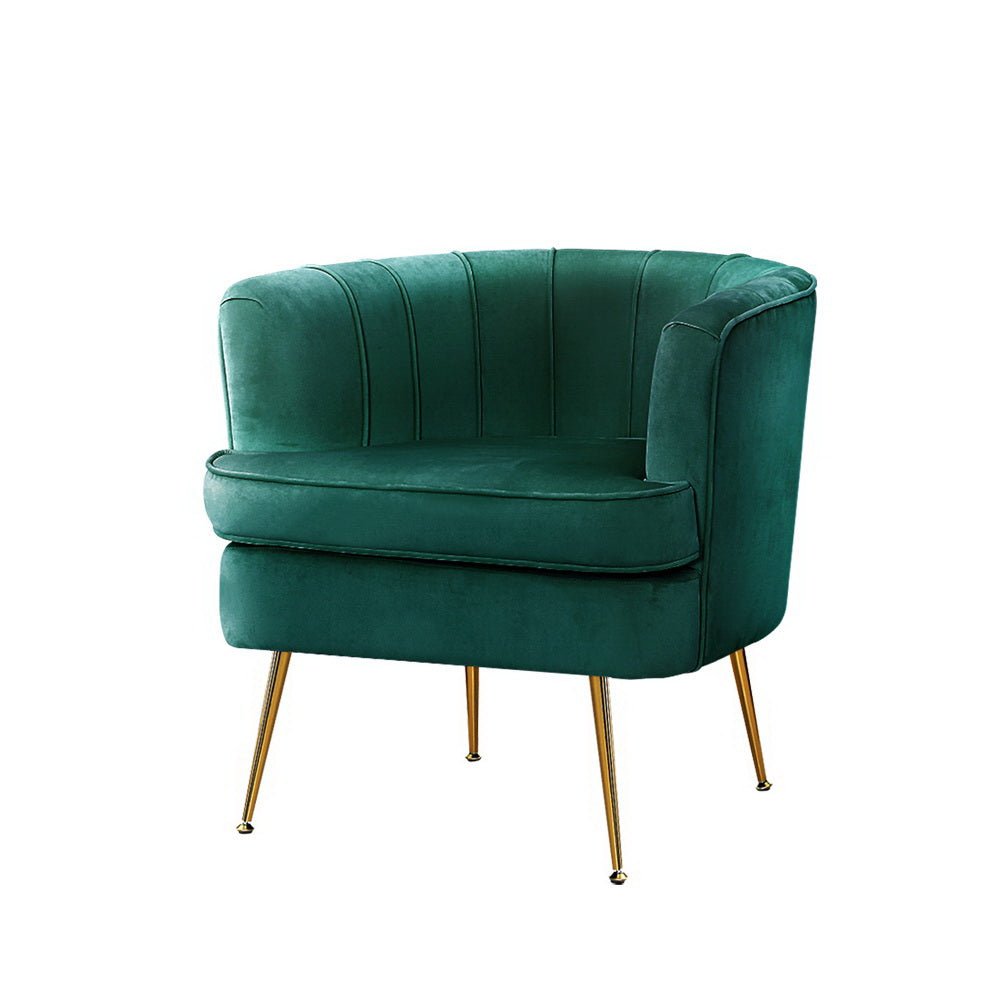 Green Velvet Retro Styled Arm Chair