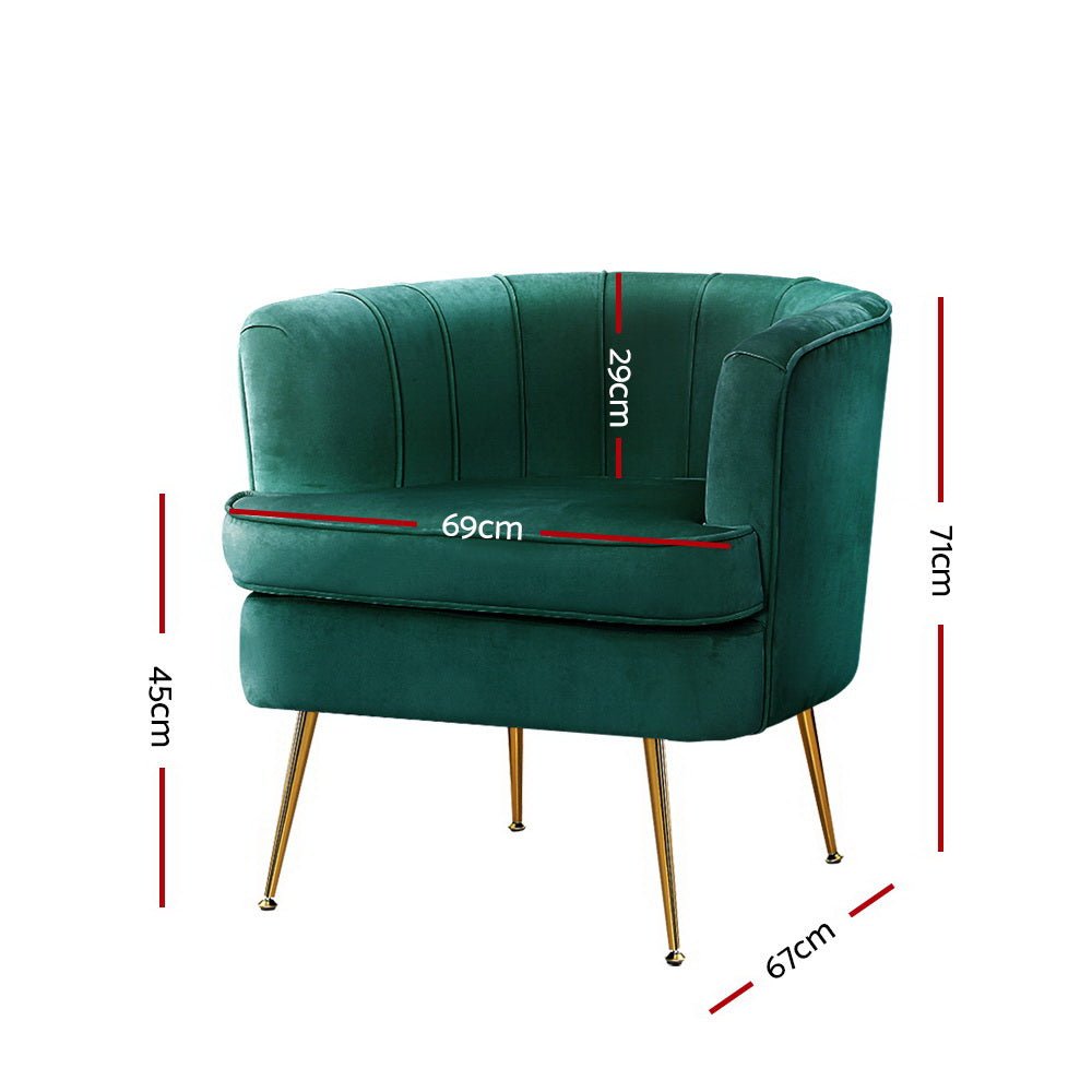 Green Velvet Retro Styled Arm Chair