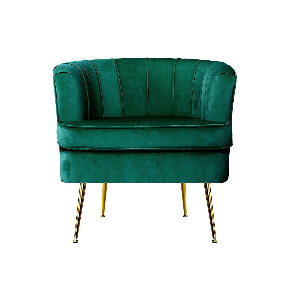 Green Velvet Retro Styled Arm Chair