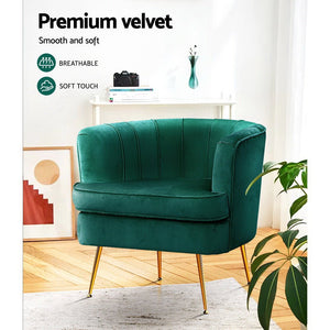 Green Velvet Retro Styled Arm Chair