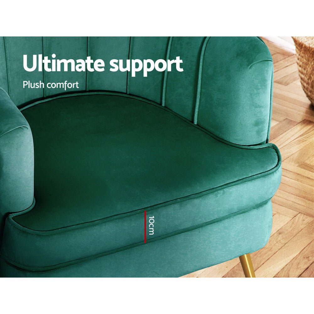 Green Velvet Retro Styled Arm Chair