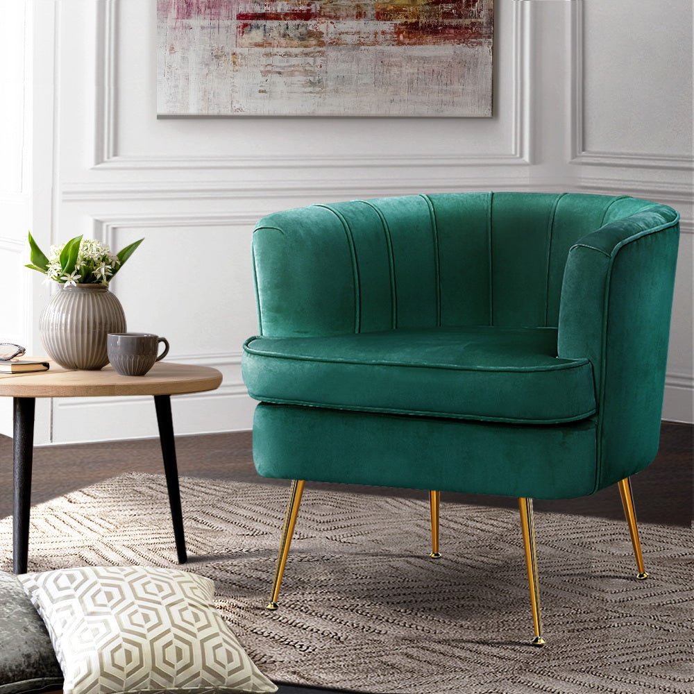 Green Velvet Retro Styled Arm Chair