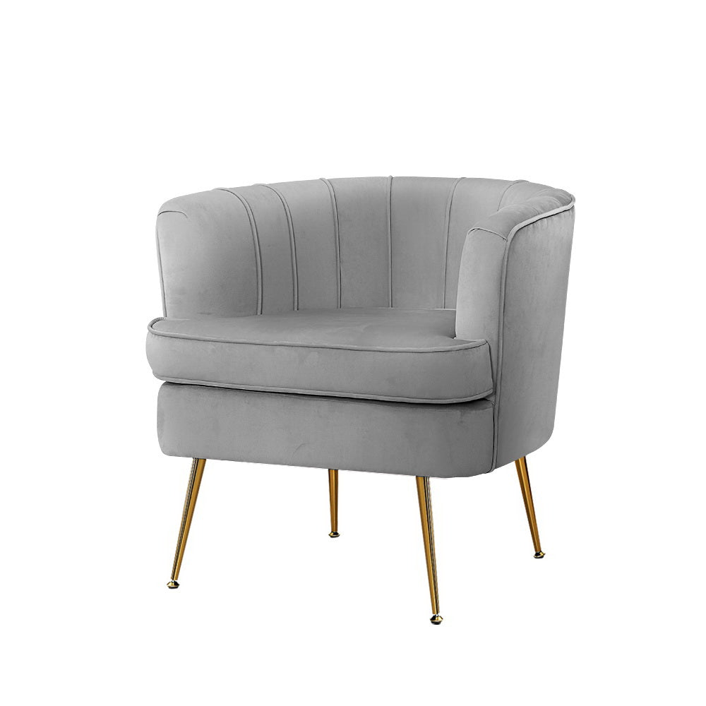 Grey Velvet Retro Styled Arm Chair