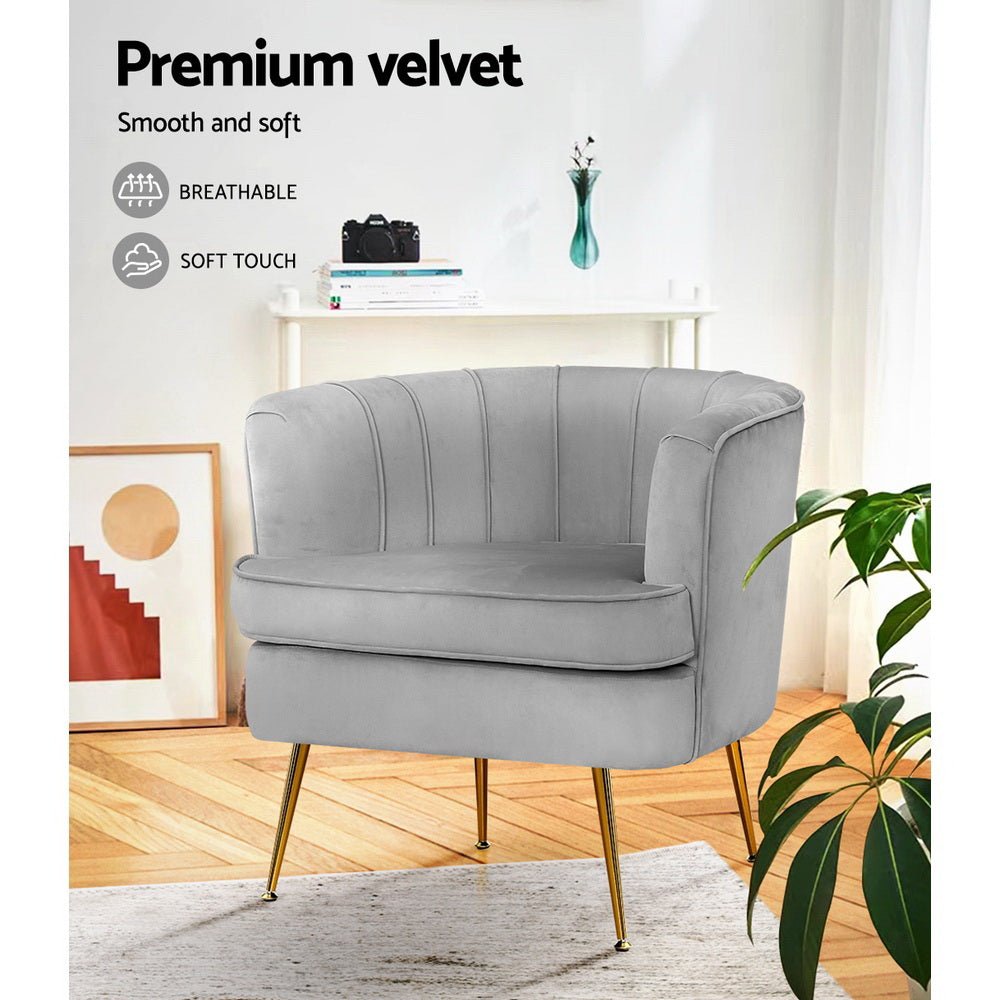 Grey Velvet Retro Styled Arm Chair