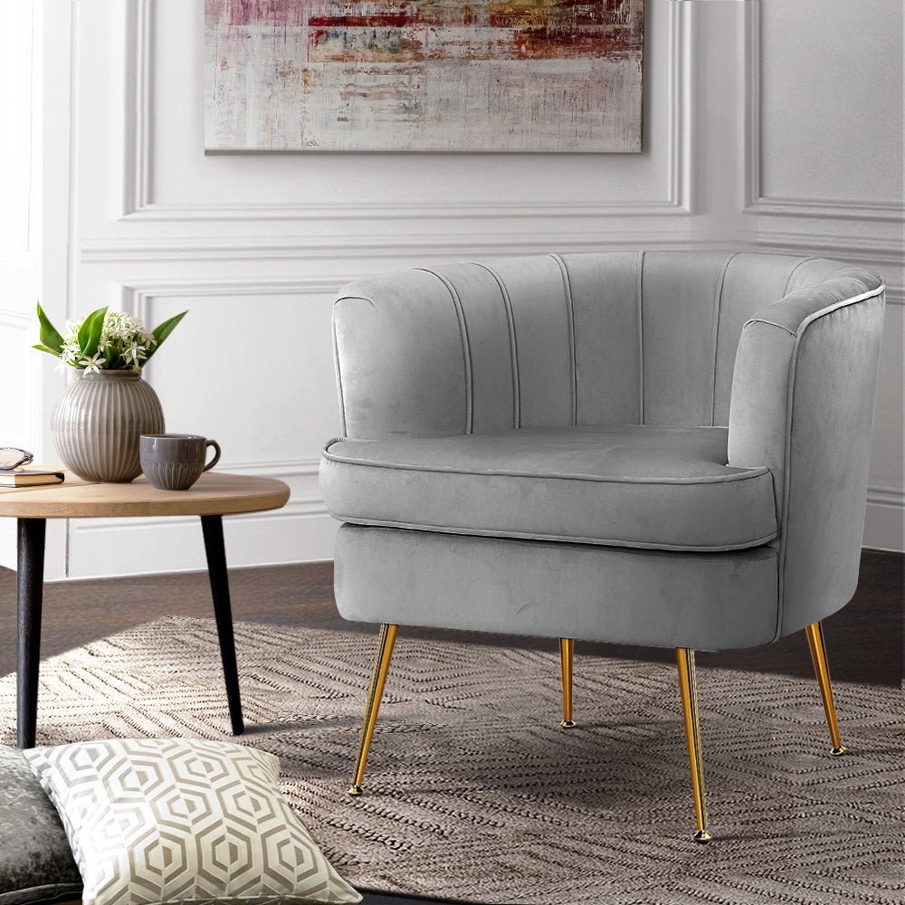 Grey Velvet Retro Styled Arm Chair