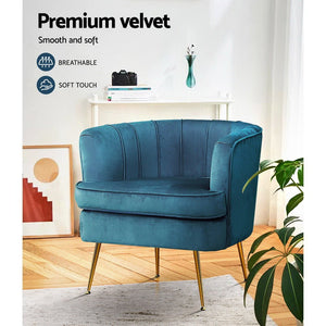 Blue Velvet Retro Styled Arm Chair