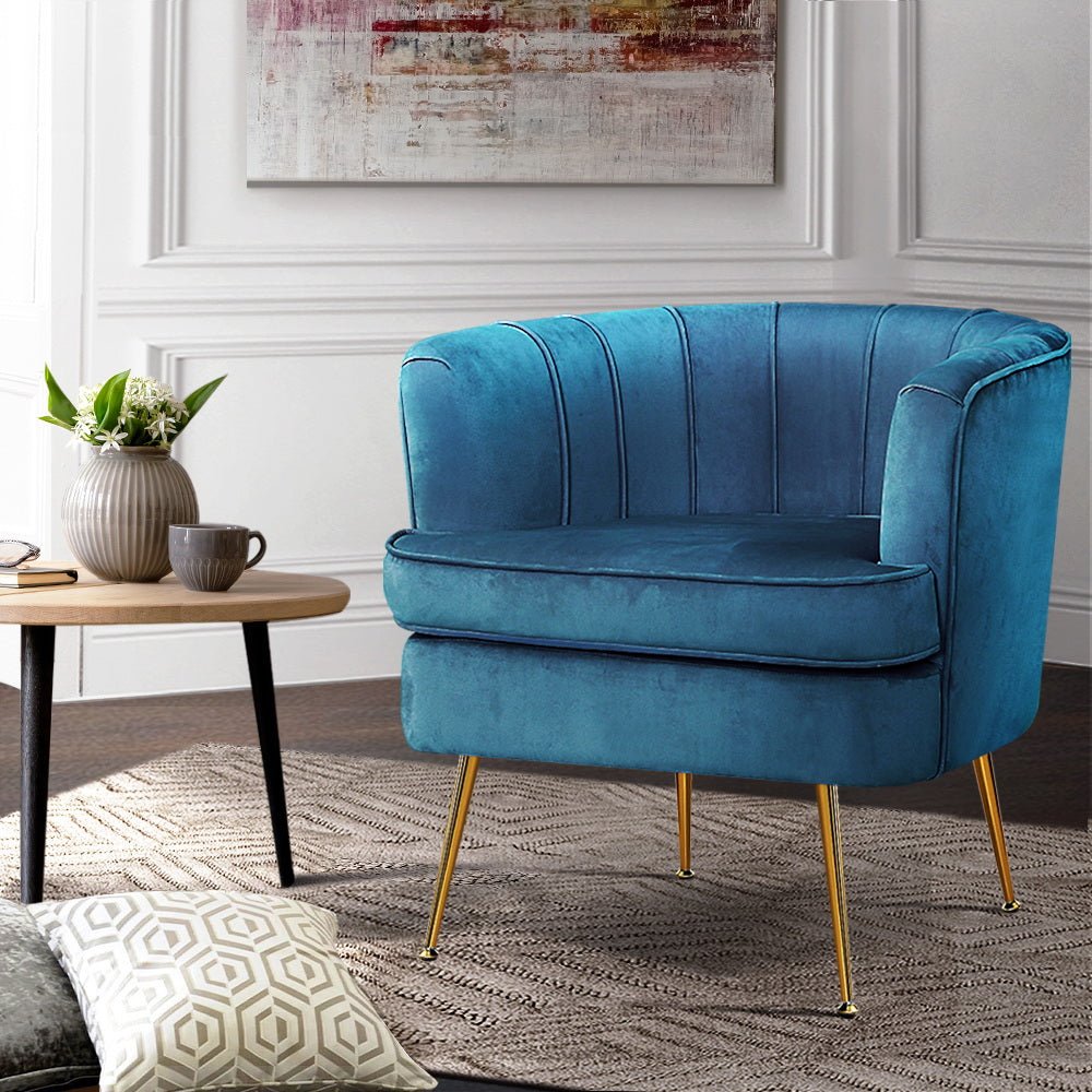 Blue Velvet Retro Styled Arm Chair