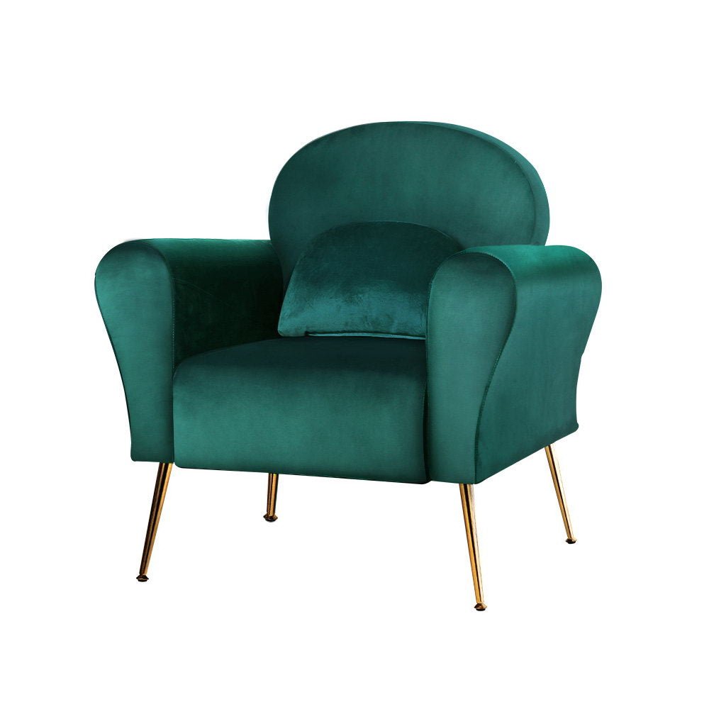 Vintage Classic Styled Green Velvet Arm Chair