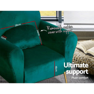 Vintage Classic Styled Green Velvet Arm Chair